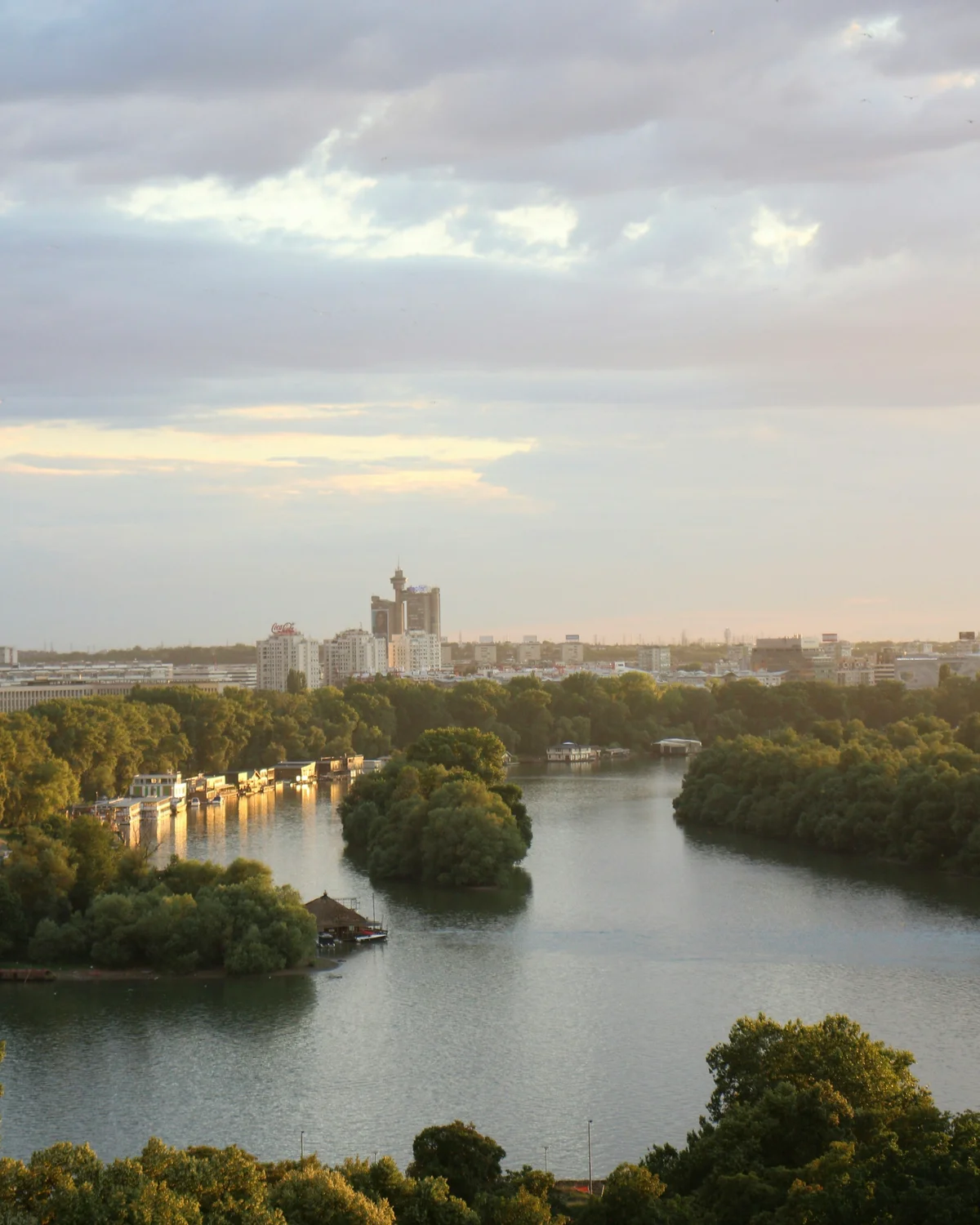 The Sava River and green riverbank seen from Kalemegdan in Belgrade